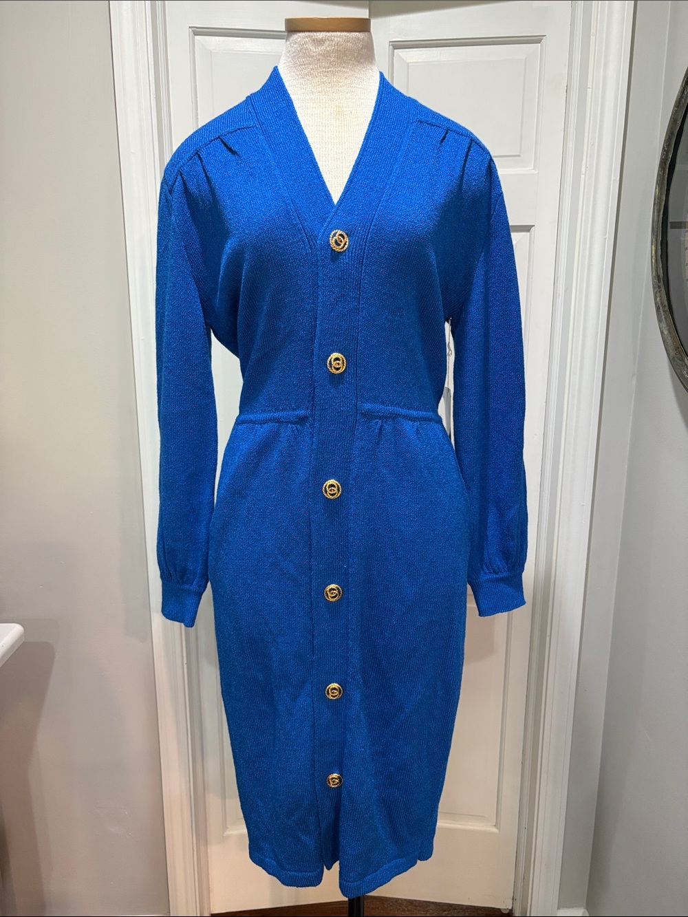 Adrianna Papell Knits sz 12 vintage NWT cobalt sweater dress with gold buttons